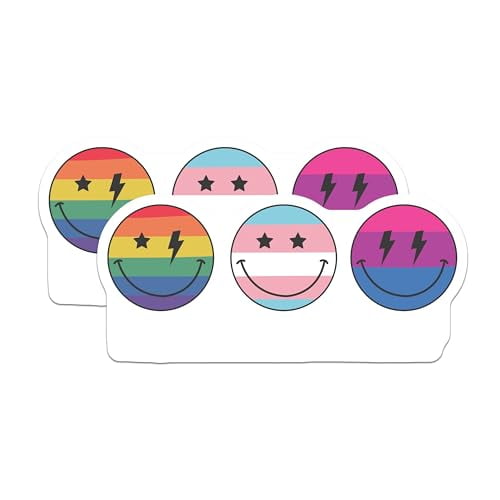 (2 Pack) LGBTQ Pride Smiley Face Magnets - Rainbow Transgender Pansexual Designs - Happy Face Magnets for Fridge or Locker - 5" On Longest Side - for Cars, Fridges, Toolboxes - Made in USA - MAG6563