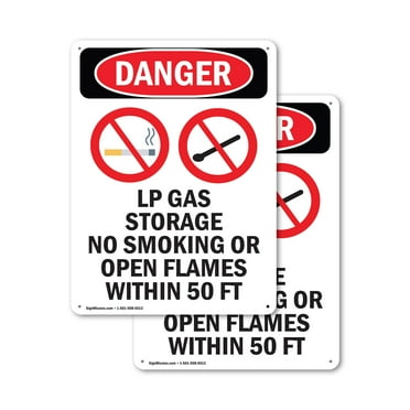 (2 Pack) LP Gas Storage No Smoking OSHA Danger Sign 18 Inch X 24 Inch Indoor / Outdoor Rust-Free Aluminum Metal Signs for Workplace, Workshop, and Construction Site, Made in the USA