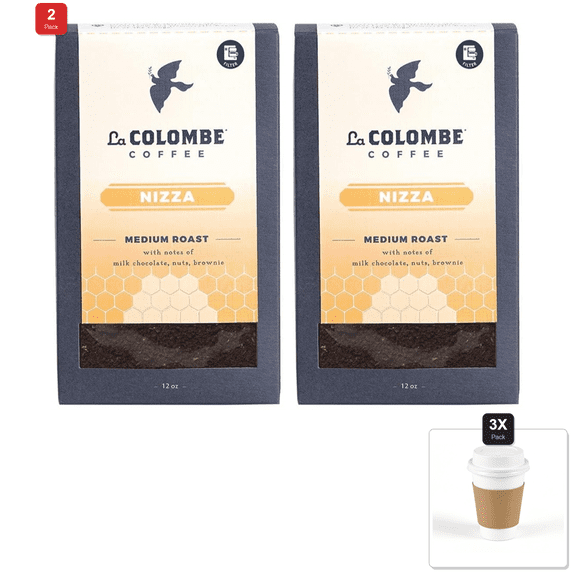 2 Pack | La Colombe Nizza Medium Roast Drip Grind Ground Coffee -12 Ounce & 3x 12oz Disposable Coffee Cup with Lid & Sleeve
