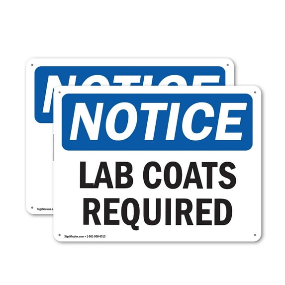 (2 Pack) Lab Coats Required OSHA Notice Sign 18 Inch X 12 Inch Plastic Sign, Weather Resistant, UV Protected for Workplace, Business, and Construction Site, Made in the USA