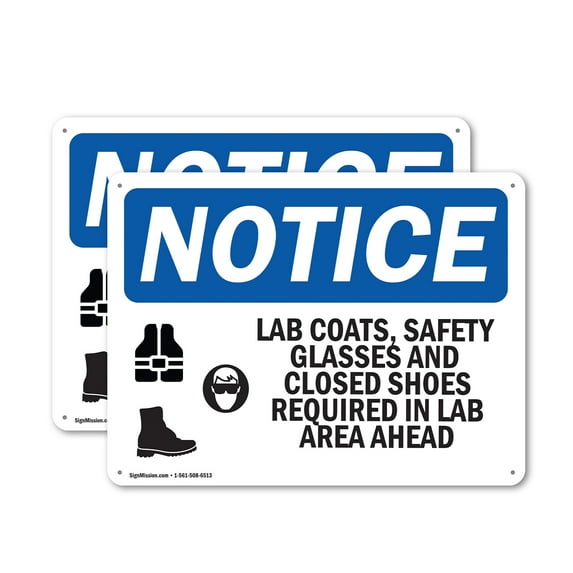(2 Pack) Lab Coats Safety Glasses And OSHA Notice Sign 14 Inch X 10 Inch Indoor / Outdoor Rust-Free Aluminum Metal Signs for Workplace, Workshop, and Construction Site, Made in the USA