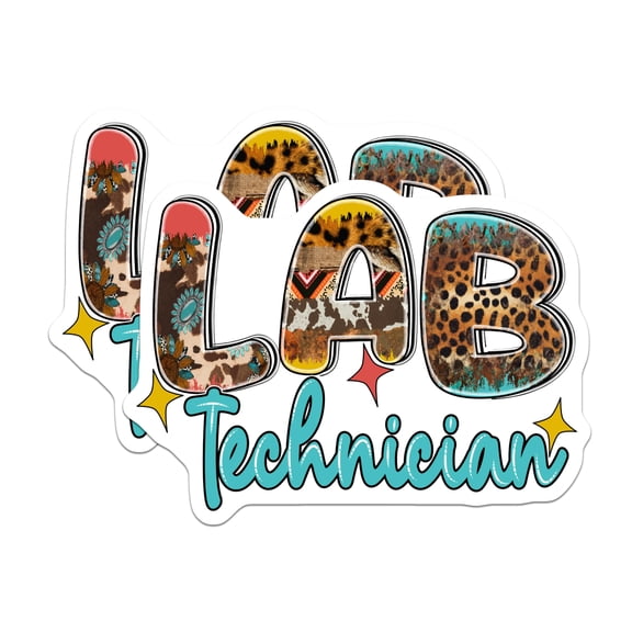 (2 Pack) Lab Technician Stickers - Animal Print - Medical Stickers - 5" On Longest Side - Sticks to Smooth Flat Surfaces - Made in USA - BMCS17845