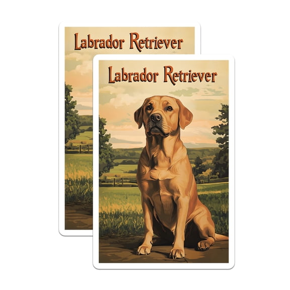 (2 Pack) Labrador Retriever Stickers - Golden Lab Dog Art - Retro Canine Decal - Pet Owner Accessory - 5" On Longest Side - Sticks to Smooth Flat Surfaces - Made in USA - BMCS21201