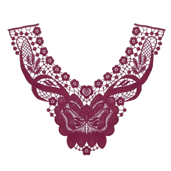 2 Pack Lace Applique Flower Patches, 12x14 Inch Floral Sew on Embroidery Trim Appliques Fabric Collar Patch Motif for Wedding Gown Dress Bridal DIY Crafts Decoration, Deep Purple