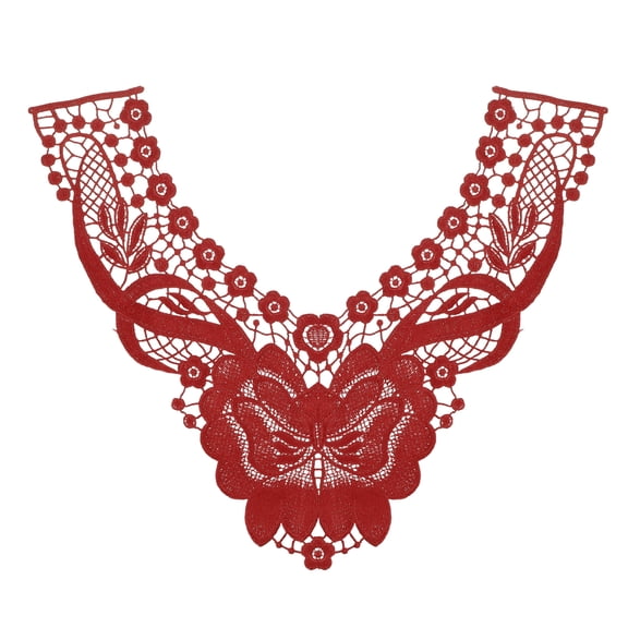 2 Pack Lace Applique Flower Patches, 12x14 Inch Floral Sew on Embroidery Trim Appliques Fabric Collar Patch Motif for Wedding Gown Dress Bridal DIY Crafts Decoration, Burgundy
