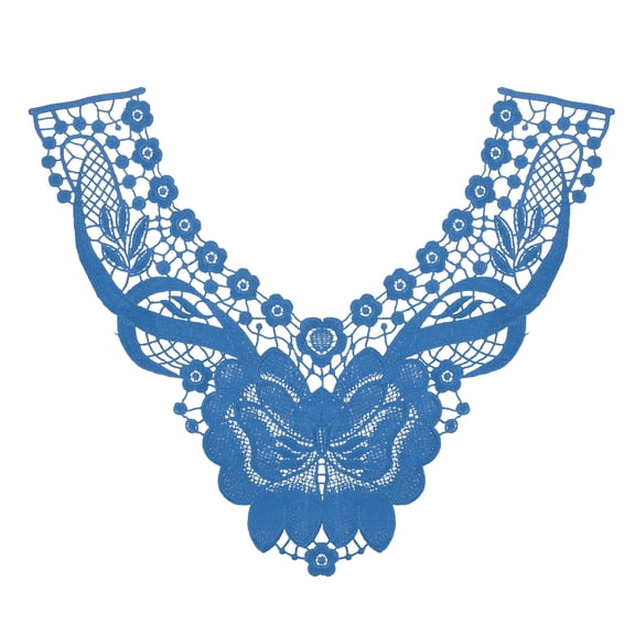 2 Pack Lace Applique Flower Patches, 12x14 Inch Floral Sew on Embroidery Trim Appliques Fabric Collar Patch Motif for Wedding Gown Dress Bridal DIY Crafts Decoration, blue