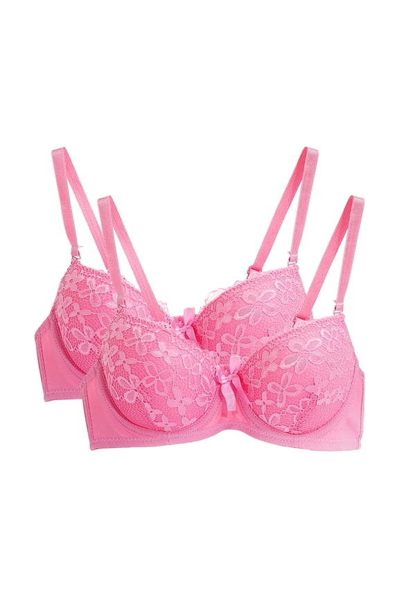 2 Pack Lace Bralettes for Women, Underwire Everyday Lingerie, Soft Full Cup Comfortable Push up Bra