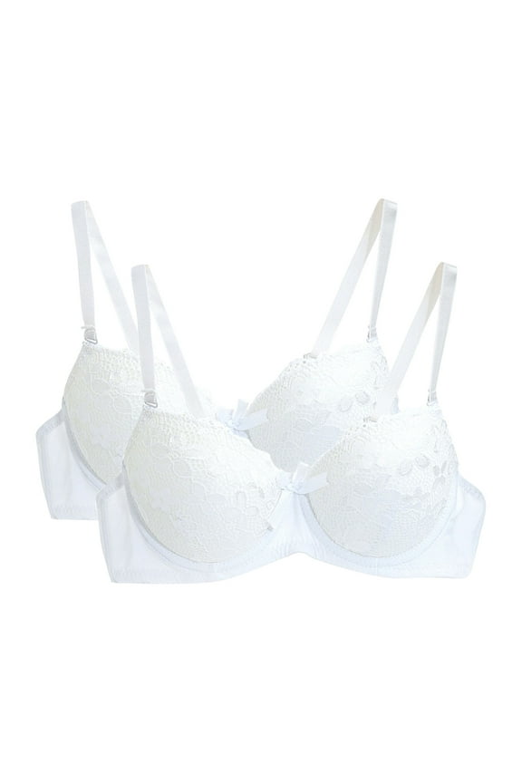 2 Pack Lace Bralettes for Women, Underwire Everyday Lingerie, Soft Full Cup Comfortable Push up Bra