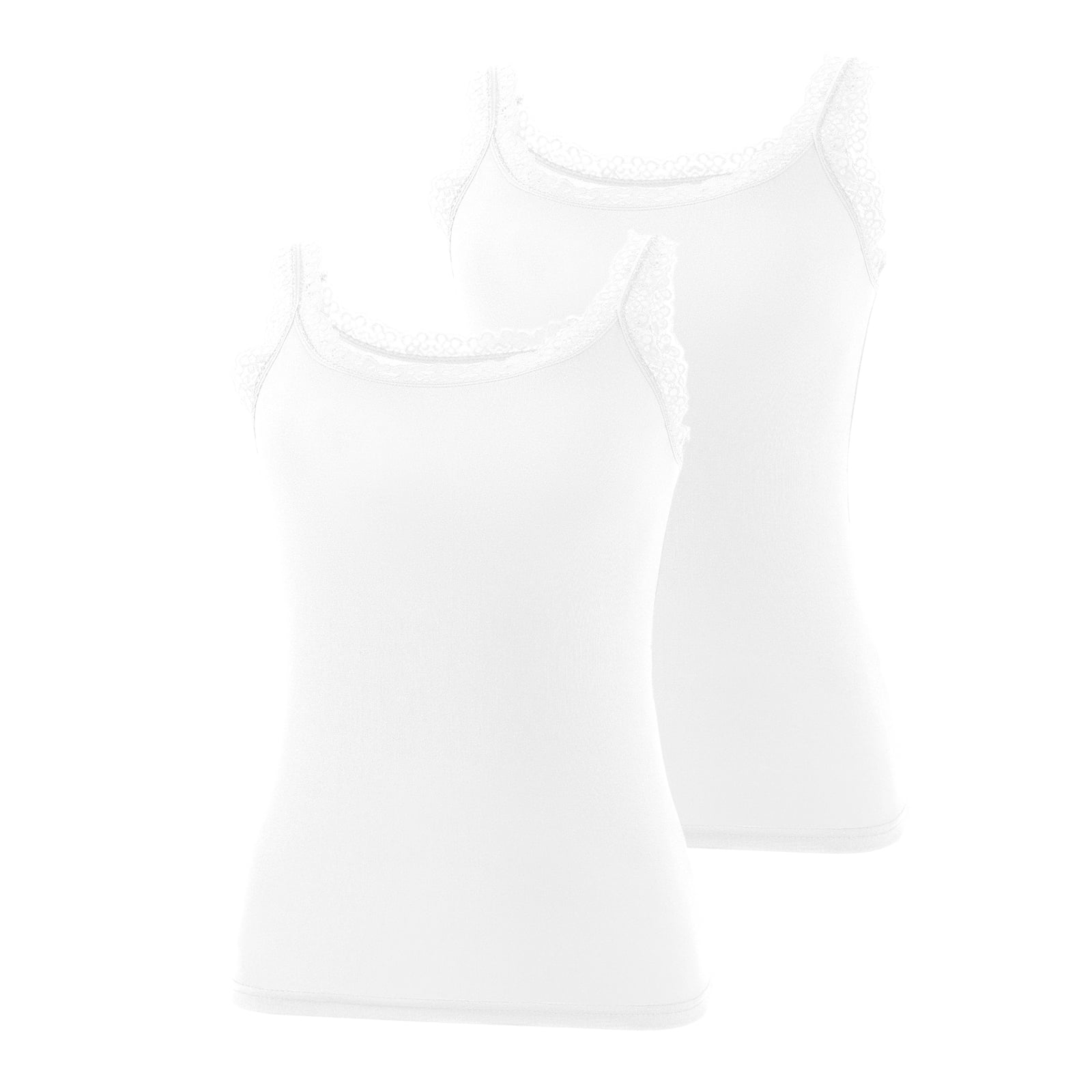 2 Pack Lace Camisole Tank Tops for Women V Neck Soft Ribbed Cotton