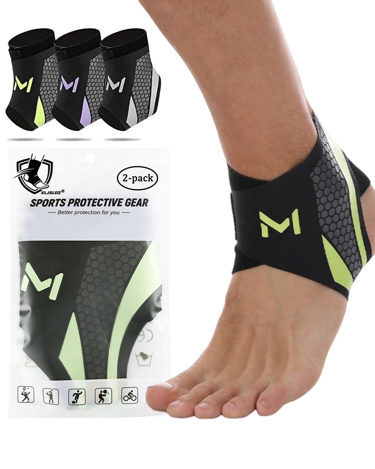 2-Pack Lace-Up Ankle Brace for Unisex, Adjustable Compression Sleeve ...