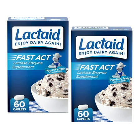2 Pack Lactaid Fast Act Lactase Enzyme Supplement 60 Caplets Each