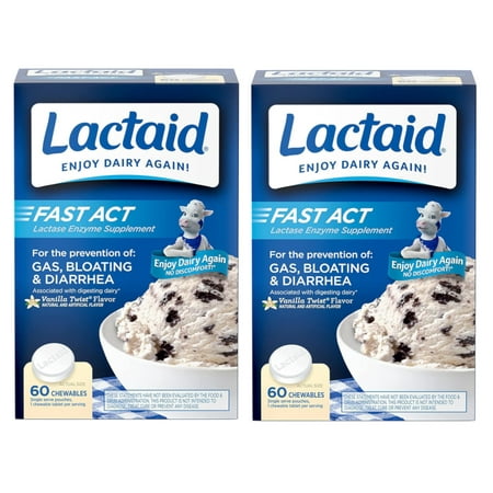 2 Pack Lactaid Fast Act Lactase Enzyme Supplement Vanilla 60 Caplets Each