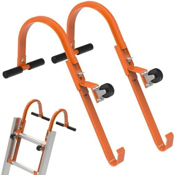 2 Pack Ladder Roof Hook with Wheel Heavy Duty Steel Ladder Stabilizer, Roof Ridge Extension, Rubber Grip T-Bar for Damage Prevention, 500 lbs Weight Ratin, Fast & Easy to Access Steep Roofs(Patent)$$