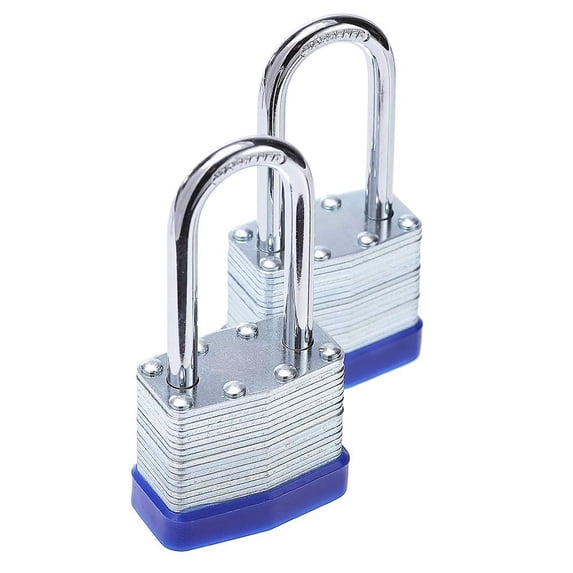2 Pack Laminated Steel Keyed Padlocks, Heavy-Duty Same Key Locks with Long Shackle for Gym, Toolbox, Locker, Storage, and Outdoor Use