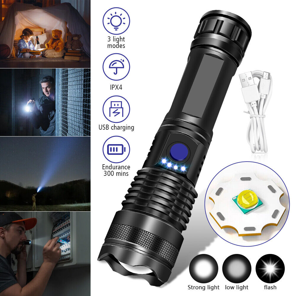 2 Pack Lamparas de Mano Recargables USB Linternas LED Antorcha Foco Exterior