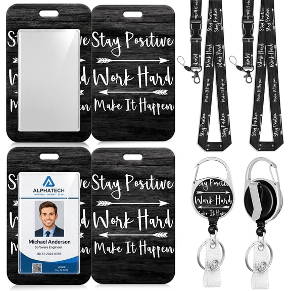 BUSATIA 2-Pack Retractable Badge Holder with Lanyard, Badge Reel ID Card Holder with Detachable Neck Strap, Vertical Badge Holder for Nurses Teachers Students Office(Black)