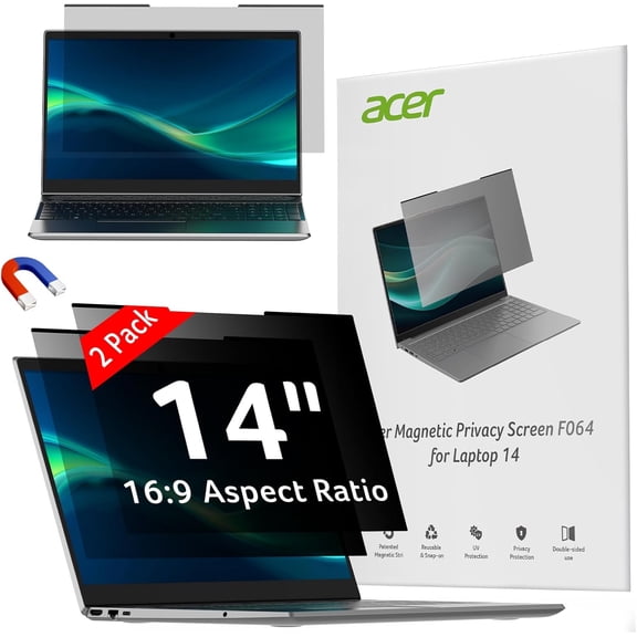 2-Pack Laptop Privacy Screen - for Laptop 14 Inch 16:9, Magnetic & Removable Privacy Filter Shield, Anti-Glare Screen Protector, Dual-sided Monitor Shield, For HP, Dell and Other Major Brands