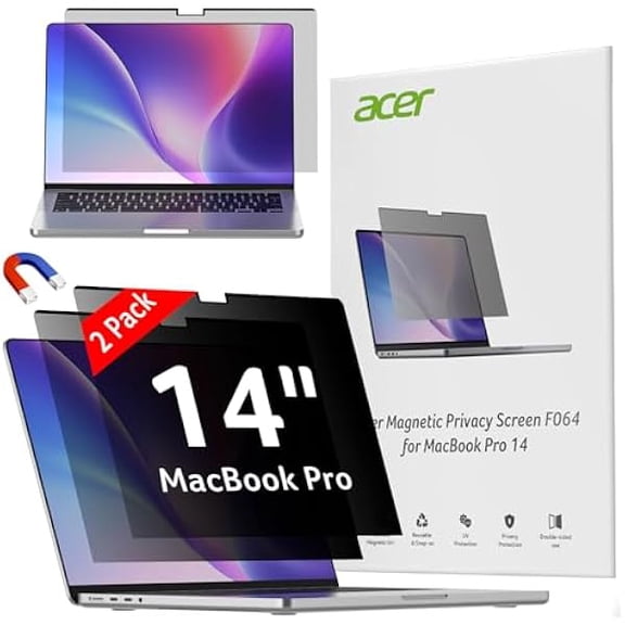 [2 Pack] Laptop Privacy Screen for MacBook Pro 14 Inch (2021-2024 M1, M2, M3, M4), Eye Protection Anti Spy/Glare Blue Light Computer Monitor Privacy Filter, Dual-sided Magnetic & Removable