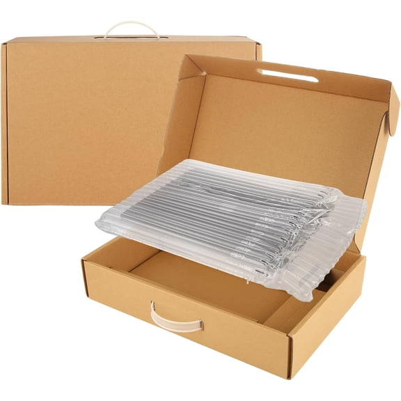 2 Pack Laptop Shipping Box, Fits 15-16 Inch Laptops, Brown, Sturdy Cardboard & Plastic, Air Column Bag Protection$$Office