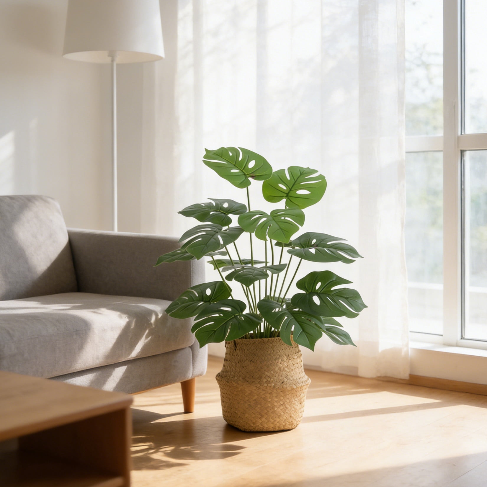 2-Pack Large Artificial Monstera Plants, 44" Tall Faux Monstera Tree with Black Decorative Pot and Woven Basket, Realistic Indoor Fake Plants for Living Room, Office, Home Decor