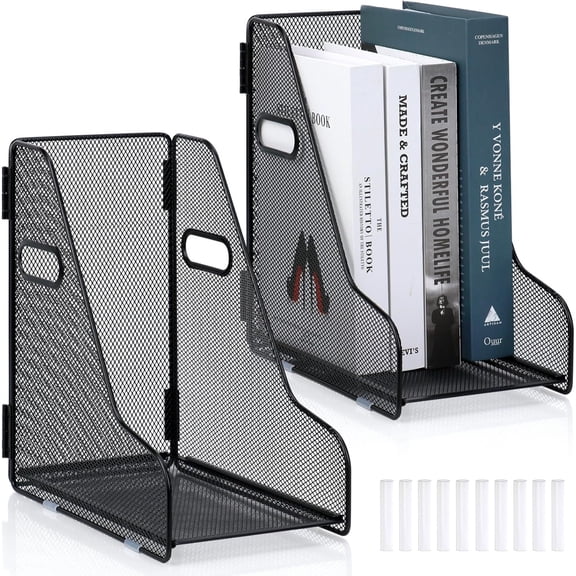2 Pack Large Binder Folder Holder for Desk Metal Mesh Magazine File Holder Black Vertical File Storage Desktop Binder Organizer