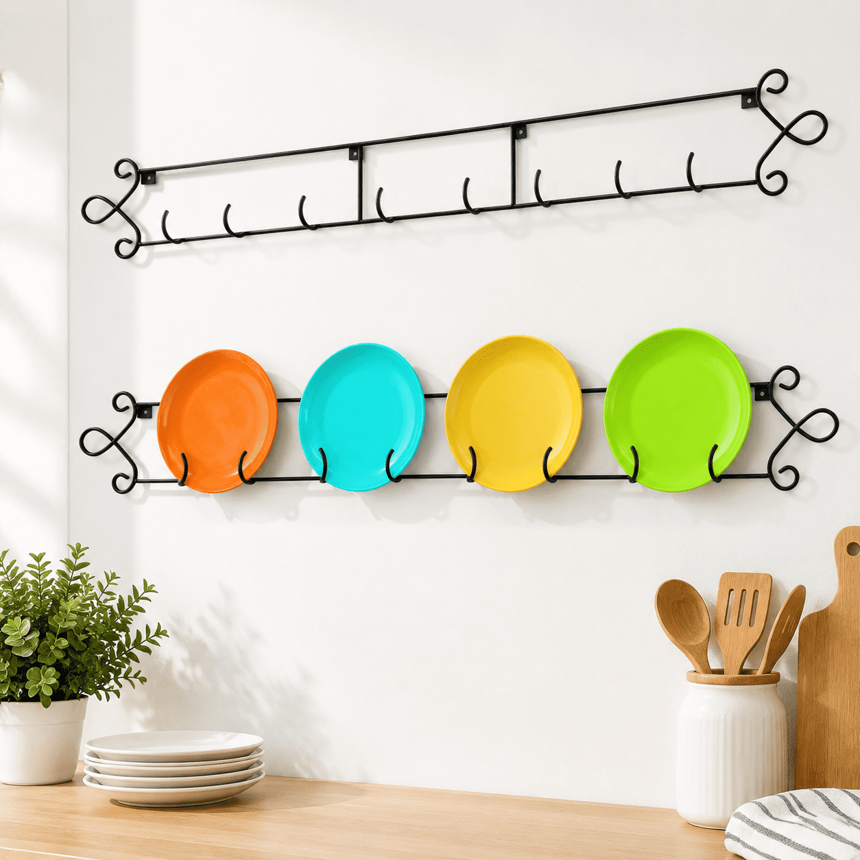 2-Pack Large Black Metal Wall-Mount Plate Racks for Kitchen and Dining ...