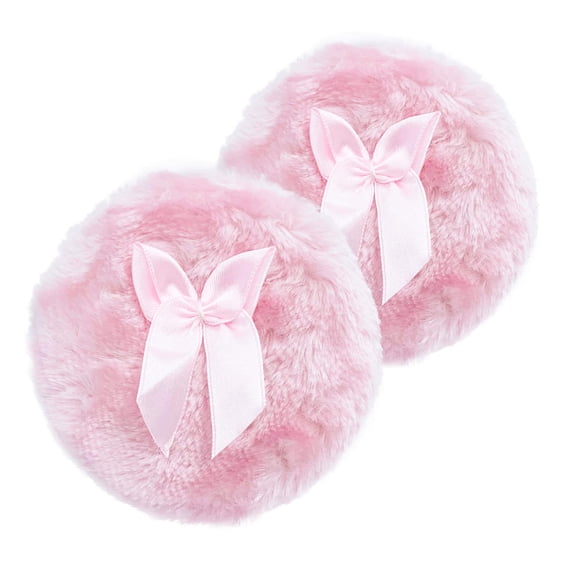 Large Body Powder Puff, Soft and Furry Puff with Ribbon Handle, Suitable for Most People,Set of 2 ,4 Inch(Pink)