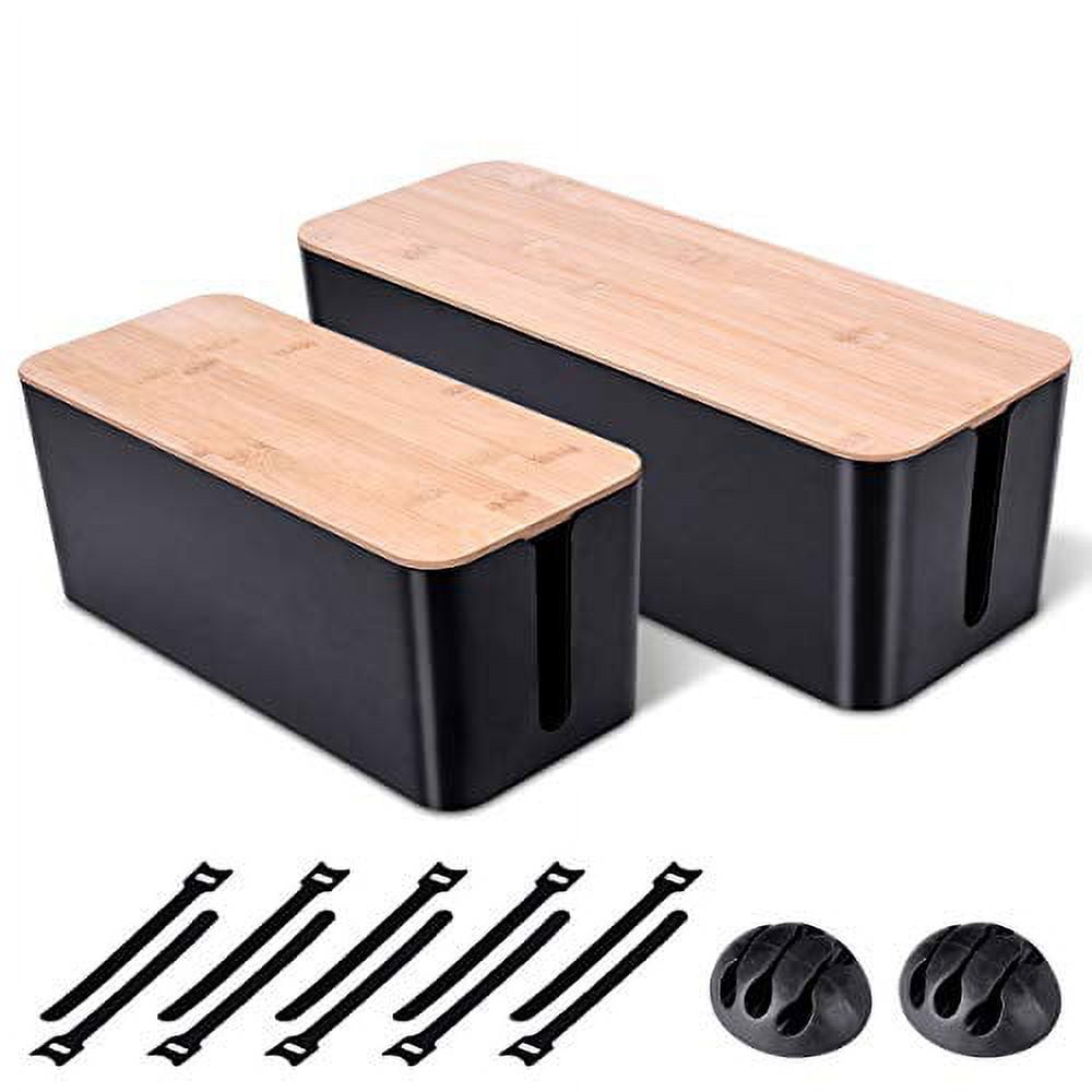 Cable Management Box by Baskiss, 12x5x4.5 inches, Wood Lid, Cord Organizer  for Desk TV Computer USB Hub System to Cover and Hide & Power Strips 