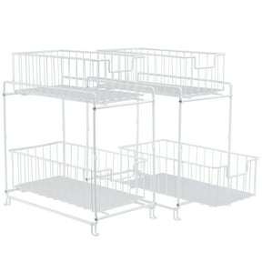 2-Pack SUFAUY 2-Tier Stackable Pull Out Under Sink Cabinet Organizer, Sturdy Solid Metal Wire,White