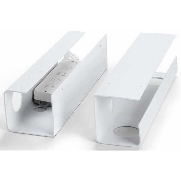 2 Pack Large Capacity Cable Management Tray, Under Desk Cable Tray 31.5in(2X L15.7in), PVC Standing Desk Cord Management Ideas, Cable Organizer for Office and Home - White