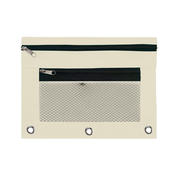 2 Pack Large Capacity Pencil Pouch 3 Ring Binder Pouch Zippered Pencil Case Canvas Pencil Bag with 2 Compartments