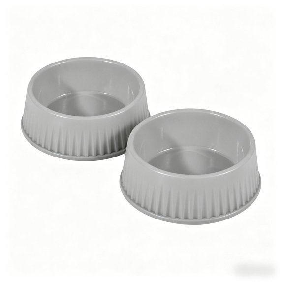 2-Pack Large Capacity Ribbed Plastic Pet Bowl, Non-Slip Sturdy Base, Dishwasher Safe Elevated Food & Water Feeder for Cats & Medium Dogs, Gray