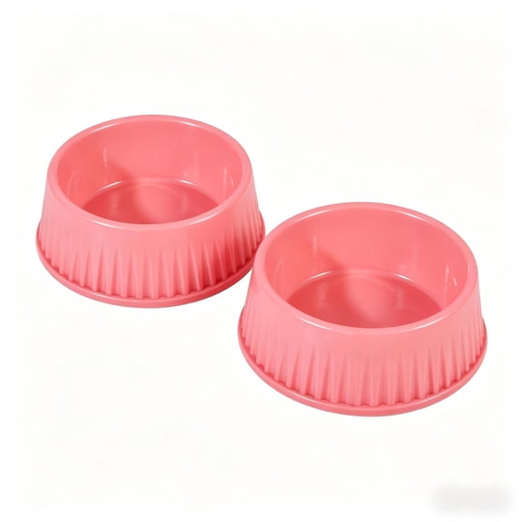 2-Pack Large Capacity Ribbed Plastic Pet Bowl, Non-Slip Sturdy Base, Dishwasher Safe Elevated Food & Water Feeder for Cats & Medium Dogs, Pink