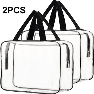 2 Pack Large Clear Makeup Bag, PVC Clear Cosmetic Toiletry Organizer Bags with Handle, Waterproof Plastic Toiletry Zipper Tote Bags for Travel, Gym, Cosmetic, Toiletry