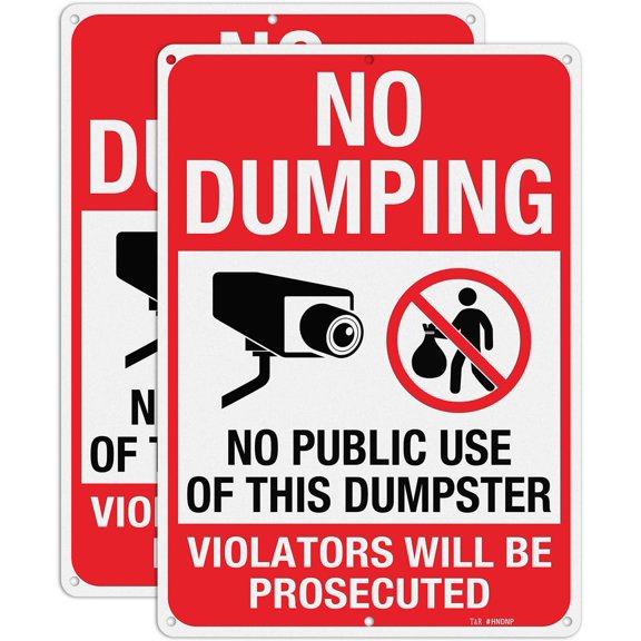 2 Pack Large No Dumping Sign, No Public Use of This Dumpster Sign, 8" x 12" Rust Free Aluminum Reflective, Weather Resistant, Waterproof, Fade Resistant