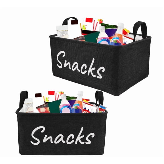 2 Pack Large Fabric Snack Storage Baskets with Carry Handles, 15.711.87.9 Inch Pantry Organizer Bins, Foldable Storage Containers for Chips, Pretzels, Cookies & Popcorn, Kitchen Cabinet Home