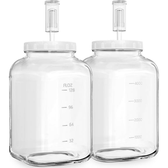 2 Pack Large Fermentation Jars, 1.5 Gallon Glass Jars with 100% Airtight Lid & 3 Airlocks, Large Mason Jars with Scale Line, Pickle Jar, Sourdough Starter Jar for Veggies, Sauerkraut, Kombucha