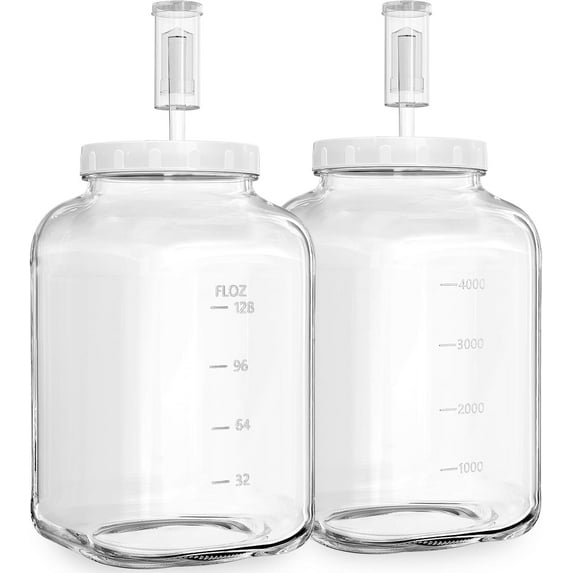 2 Pack Large Fermentation Jars, 1.5 Gallon Glass Jars with 100% Airtight Lid & 3 Airlocks, Large Mason Jars with Scale Line, Pickle Jar, Sourdough Starter Jar for Veggies, Sauerkraut, Kombucha