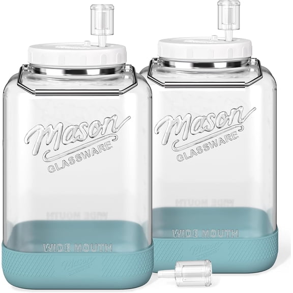 2 Pack Large Fermentation Jars with Airlock 2 Gallon Glass Jar with Airtight Lid Wide Mouth Mason Jar with Handle & Non slip Base for Mead Making & Kombucha Pickle Jar Kimchi Containers