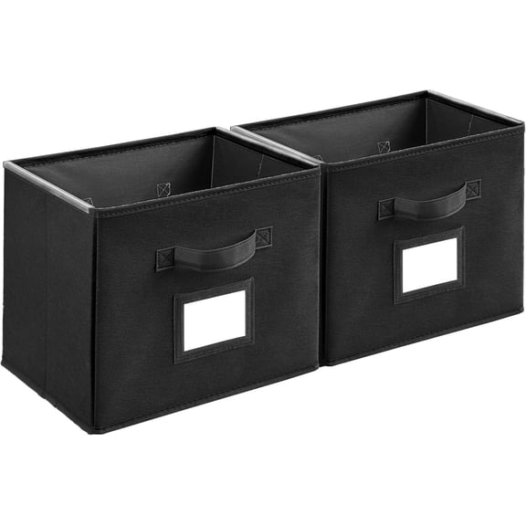 2 Pack Large File Box for Letter Size Documents, File Storage Organizer with Plastic Rails and Reinforced Cardboard, Collapsible Filing Box for Office Records, Black