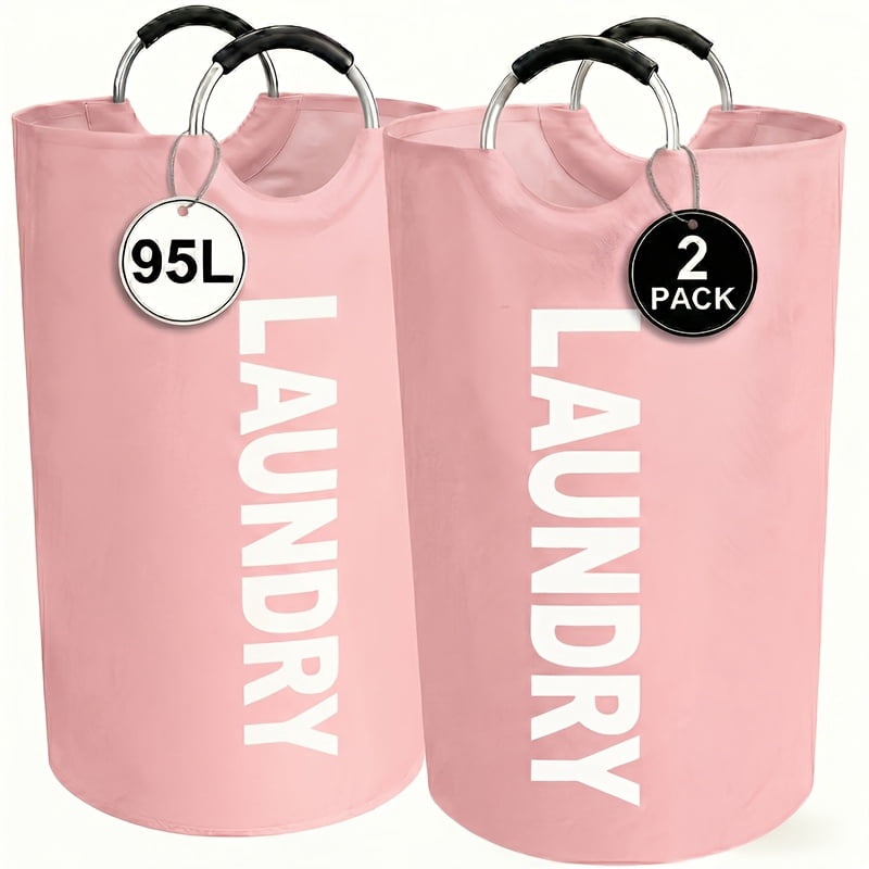 2-Pack Large Foldable Laundry Basket - Elevated Bottom with Half Ring Handles, Heavy Duty Collapsible Laundry Hamper, High Capacity Dirty Clothes Storage Bin by Moonrise