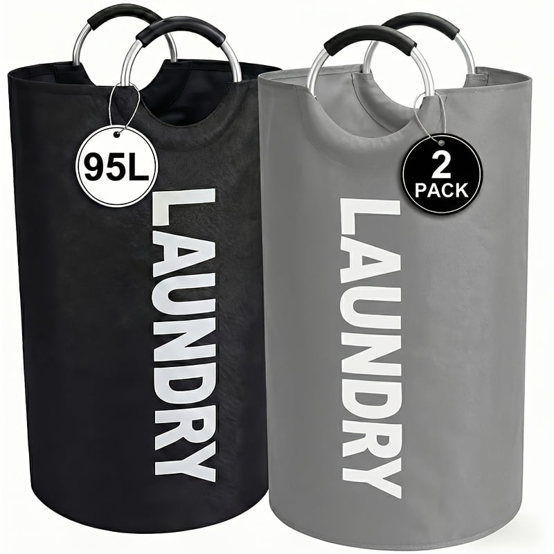 2-Pack Large Foldable Laundry Basket - Elevated Bottom with Half Ring Handles, Heavy Duty Collapsible Laundry Hamper, High Capacity Dirty Clothes Storage Bin by Moonrise
