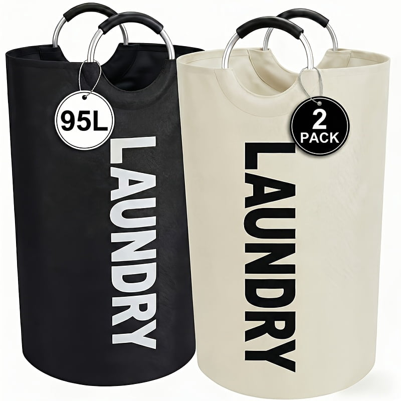 2-Pack Large Foldable Laundry Basket - Elevated Bottom with Half Ring Handles, Heavy Duty Collapsible Laundry Hamper, High Capacity Dirty Clothes Storage Bin by Moonrise