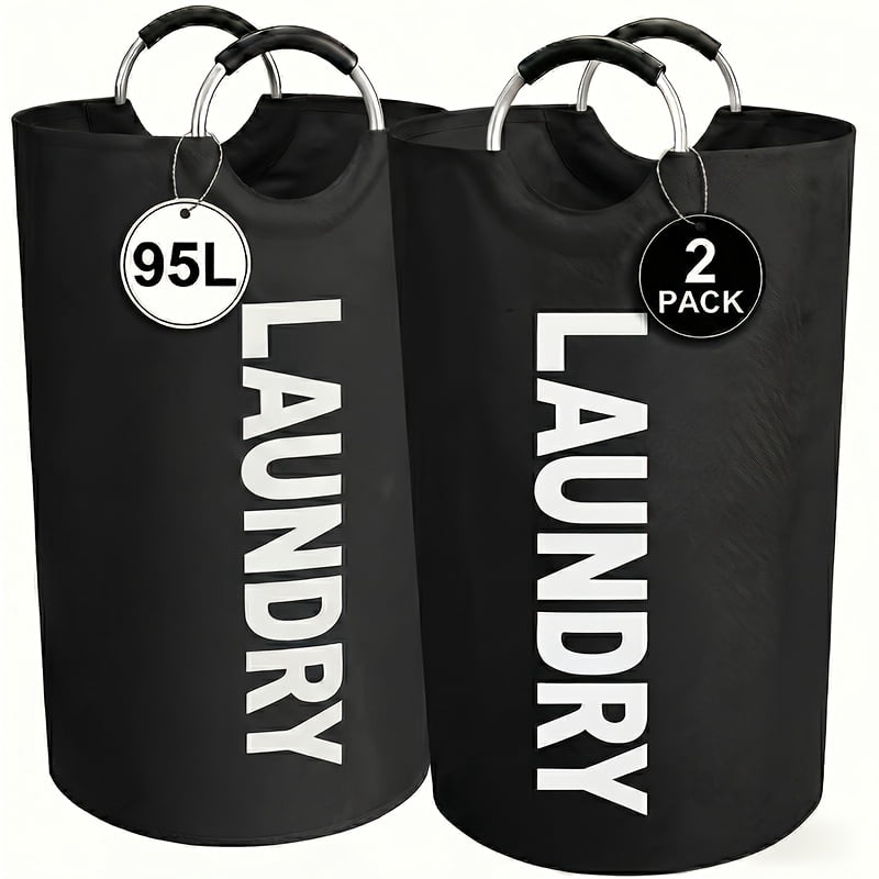 2-Pack Large Foldable Laundry Basket - Elevated Bottom with Half Ring Handles, Heavy Duty Collapsible Laundry Hamper, High Capacity Dirty Clothes Storage Bin by Moonrise