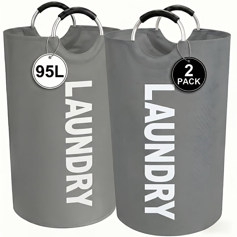 2-Pack Large Foldable Laundry Basket - Elevated Bottom with Half Ring Handles, Heavy Duty Collapsible Laundry Hamper, High Capacity Dirty Clothes Storage Bin by Moonrise