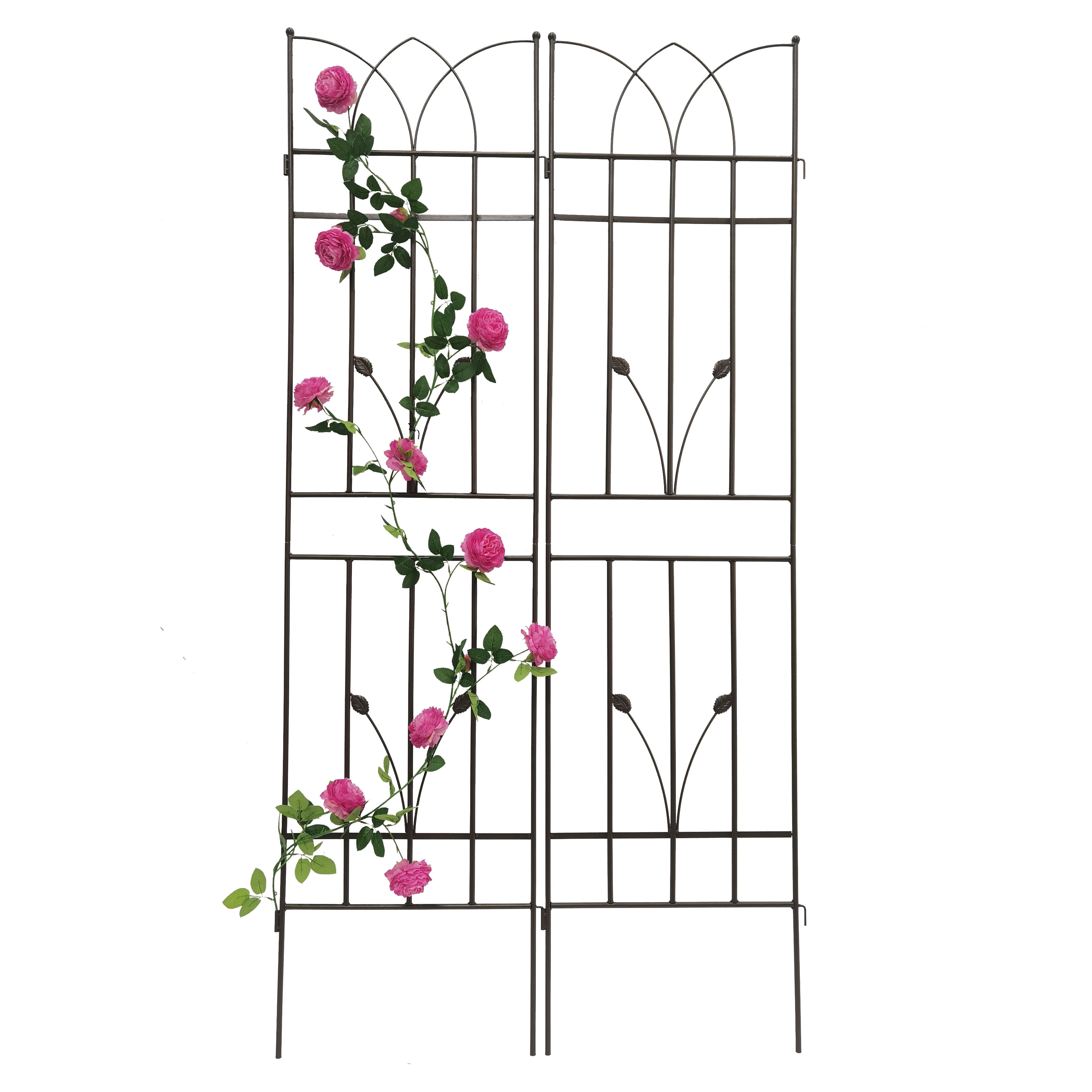 2 Pack Large Garden Trellis 71"H x 17.7" W Heavy Duty Rustproof Brown Iron Plant Trellis for Potted Plant Support Metal Climbing Rose Trellis Vine Vegetable Cucumber