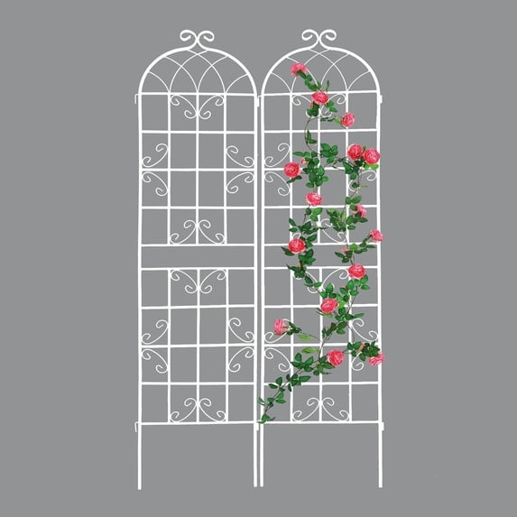 2 Pack Large Garden Trellis 86.7" H x 19.7" W Heavy Duty Rustproof White Iron Plant Trellis for Potted Plant Support Metal Climbing Rose Trellis Vine Vegetable Cucumber