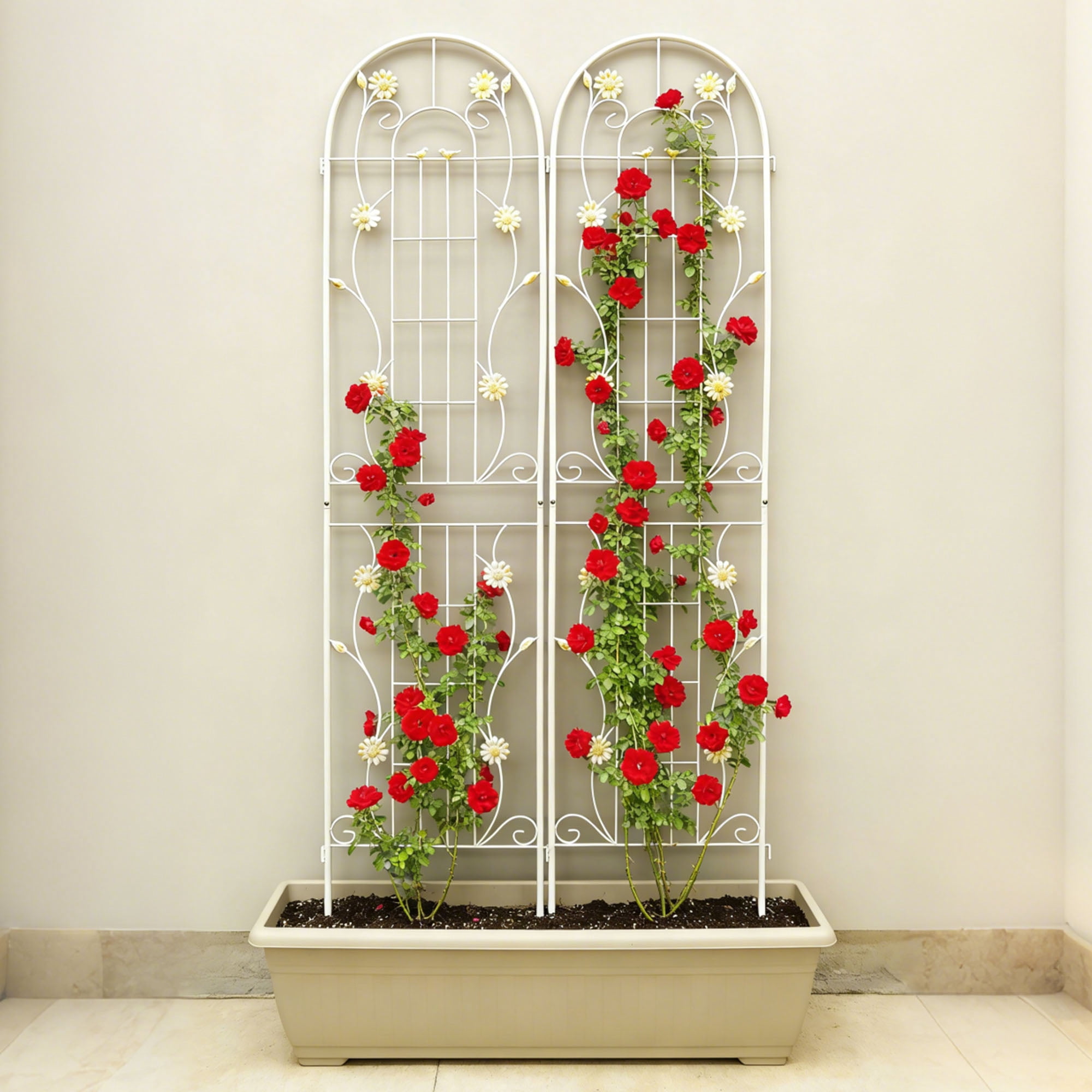 2 Pack Large Garden Trellis 86.7" H x 19.7" W Heavy Duty Rustproof White Iron Plant Trellis for Potted Plant Support Metal Climbing Rose Trellis Vine Vegetable Cucumber