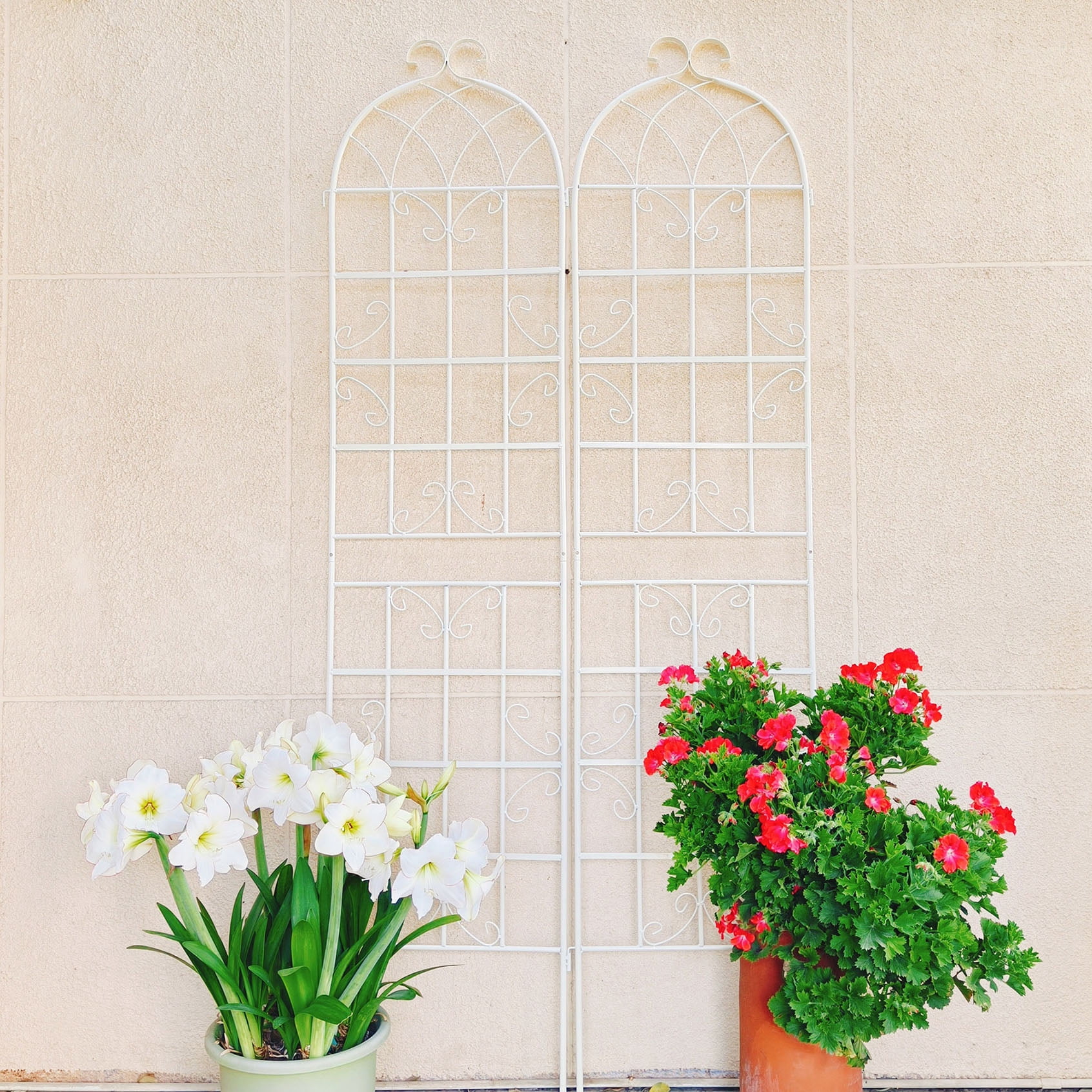 2 Pack Large Garden Trellis 86.7" H x 19.7" W Heavy Duty Rustproof White Iron Plant Trellis for Potted Plant Support Metal Climbing Rose Trellis Vine Vegetable Cucumber