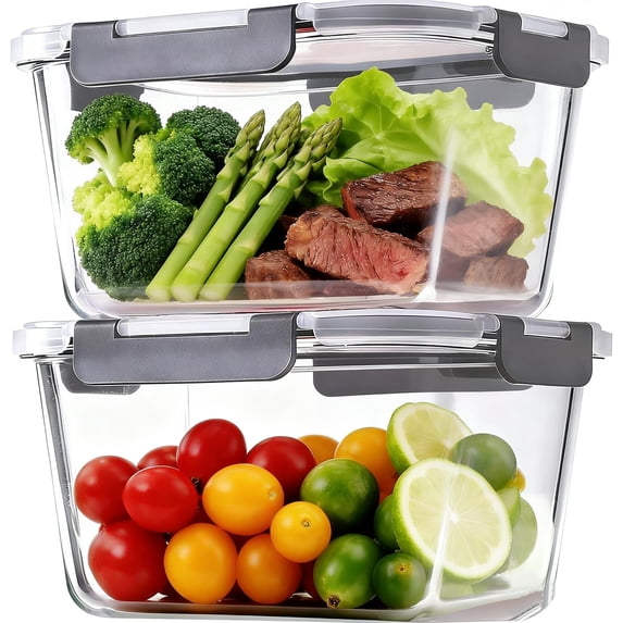 2 Pack Large Glass Food Storage Containers with Lids 85oz/10.5cup Big Airtight Glass Storage Containers for Rotisserie Chicken Meal Prep Leftovers, BPA Free & Leak Proof, Microwave, Oven Safe